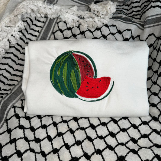 Watermelon Custom Embroidered Sweatshirt- ALL PROFIT WILL BE DONATED TO A NONPROFIT FOR CHILDREN IN PALESTINE